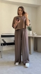 Wiskozowe szerokie spodnie na gumce OLIVIA | czekolada