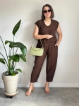 Komplet wiskozowy spodnie + bluzka czekolada