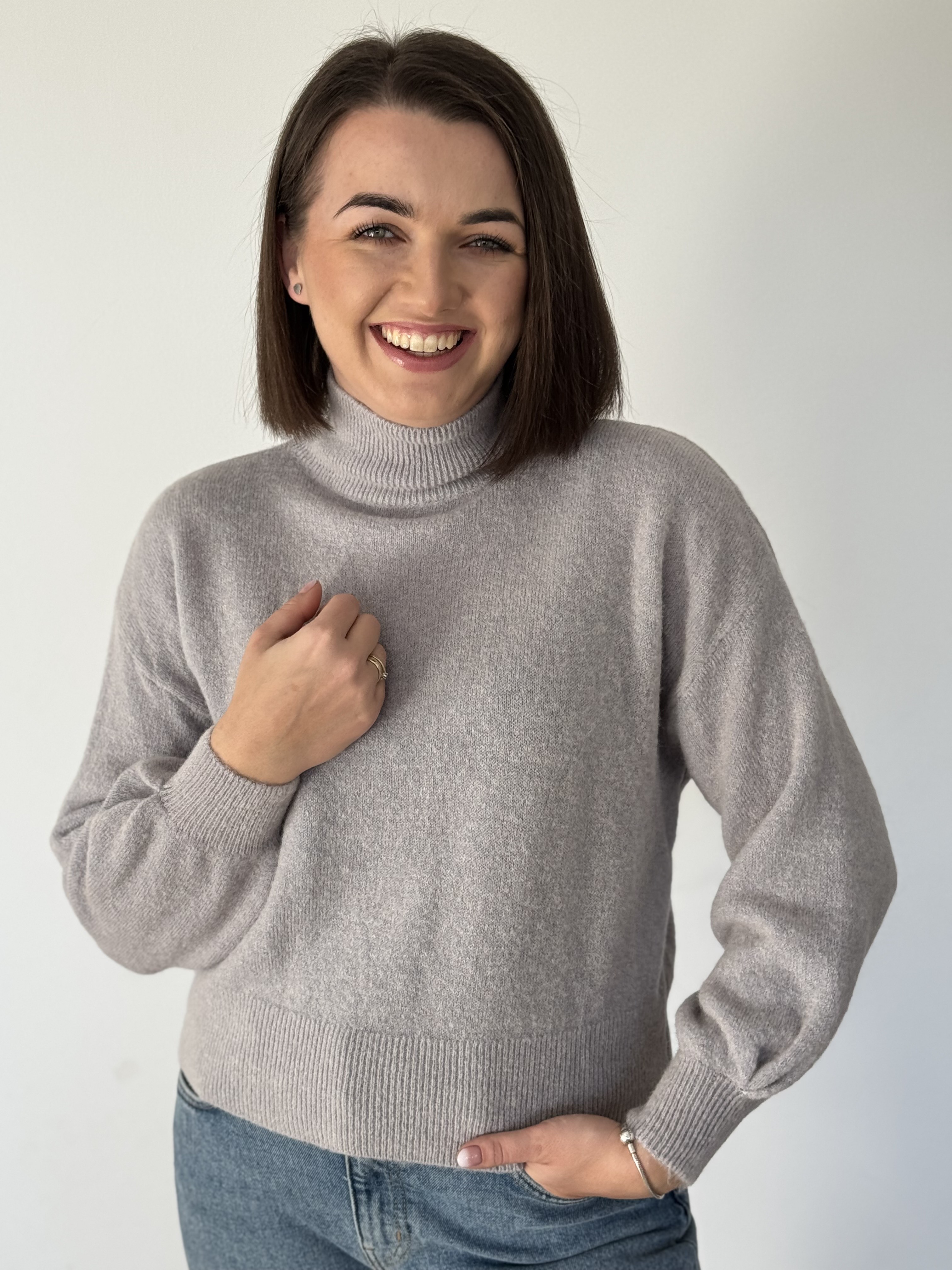 sweter damski baby alpaka szary półgolf