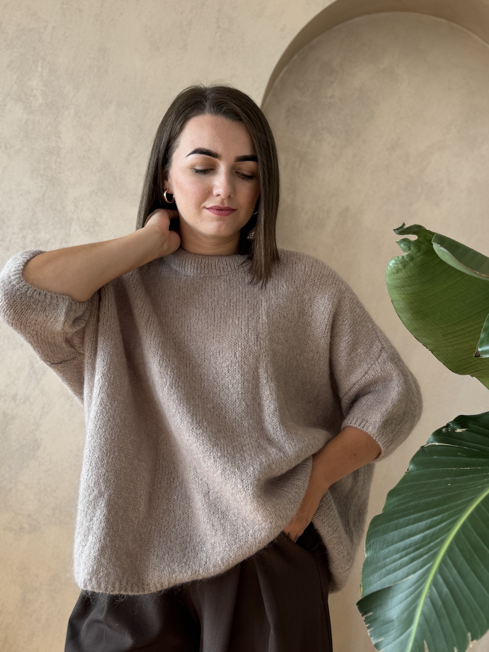 moherowy sweter oversize z rękawem 3/4 fango